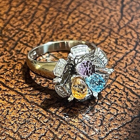 $4950 / NEW / Sonia Bitton Diamond & Gemstone 3D Flower 14K Ring - Picture 2 of 7